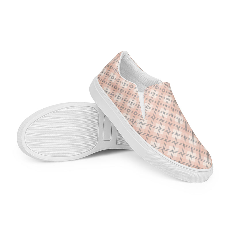 Blush Plaid Slip-On #90 - Front View | HA!LO Canvas Sneakers