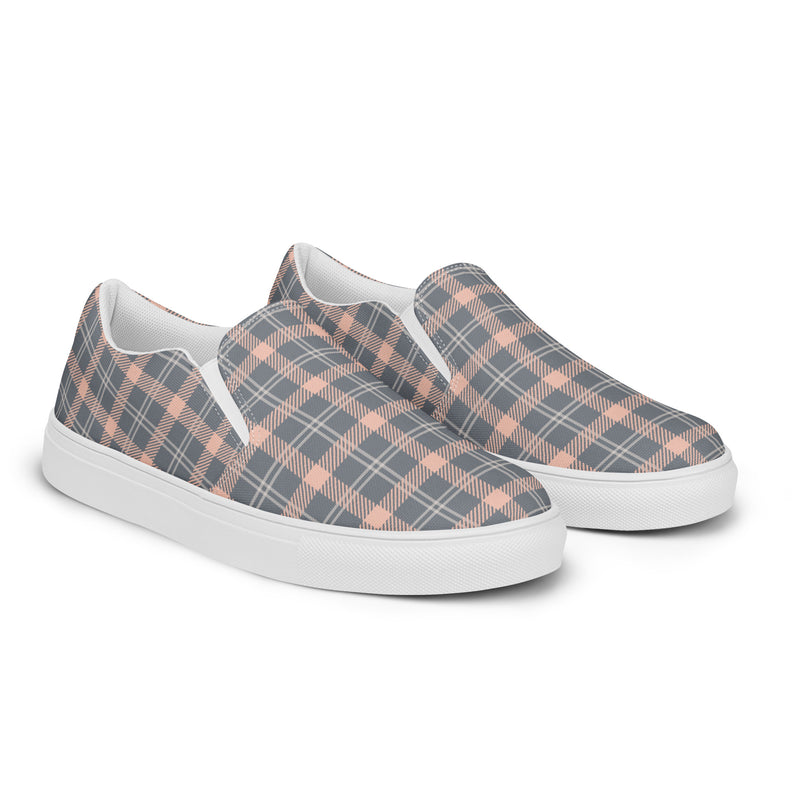 Gray Rose Plaid Slip-On #93 - Canvas High Top Sneakers | HA!LO