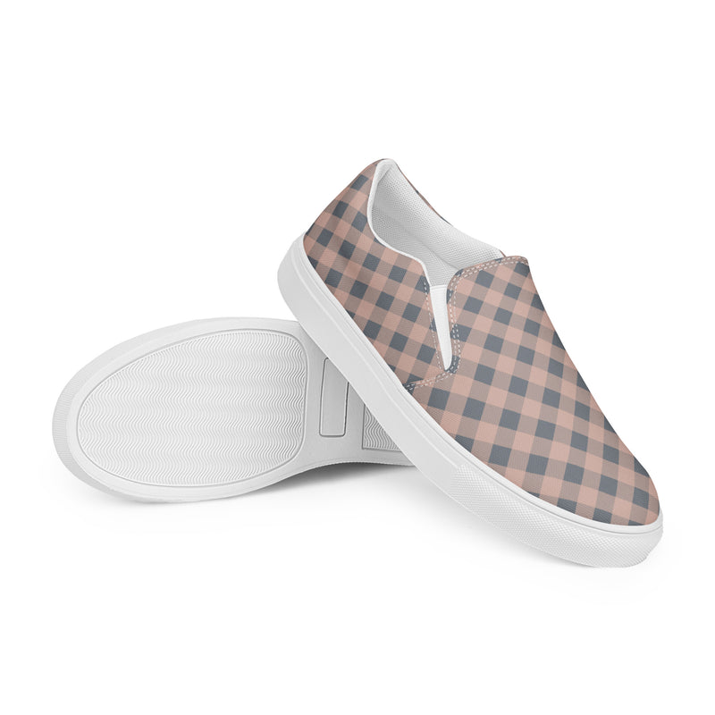 Pink Plaid Wide Slip-On #96 - Front View | HA!LO Canvas Sneakers