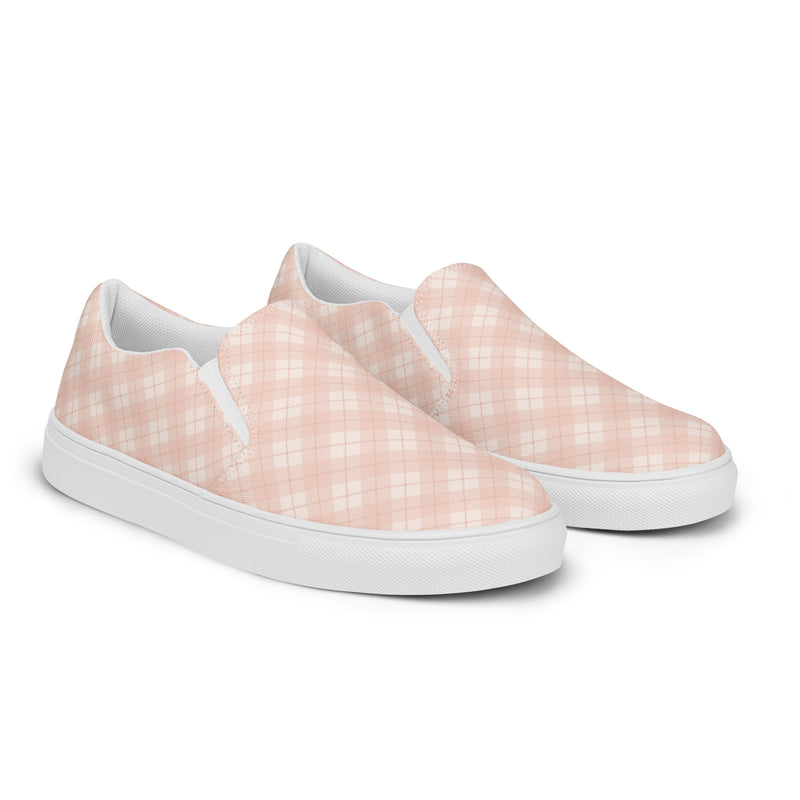 Peach Plaid Slip-On #99 - Canvas High Top Sneakers | HA!LO