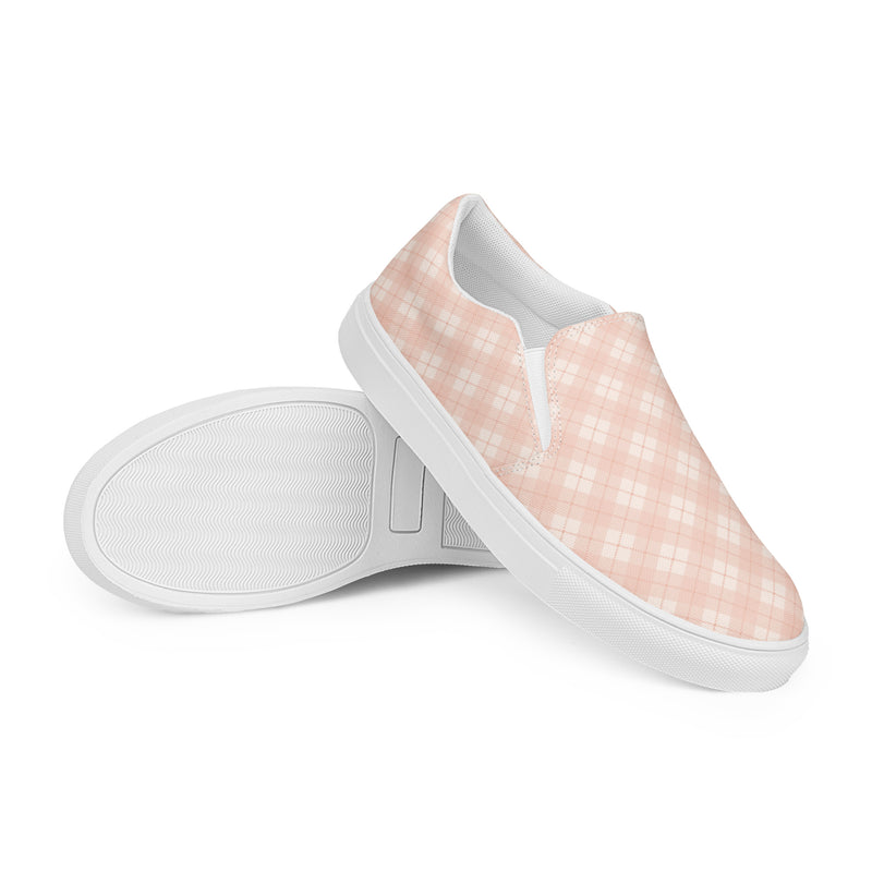 Peach Plaid Slip-On #99 - Front View | HA!LO Canvas Sneakers