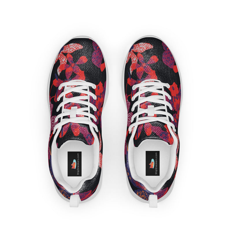 Red Tropical Floral Athletic #5 - Back View | HA!LO Canvas Sneakers