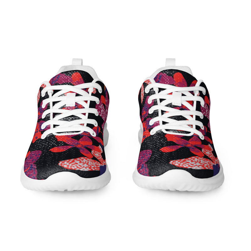 Red Tropical Floral Athletic #5 - Front View | HA!LO Canvas Sneakers