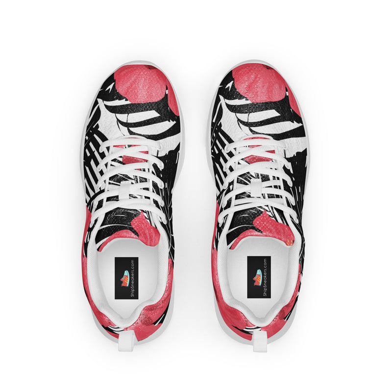 Red Tropical Leaf Athletic #34 - Back View | HA!LO Canvas Sneakers