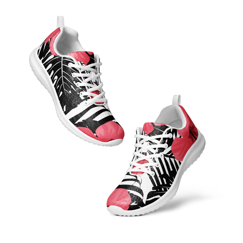 Red Tropical Leaf Athletic #34 - Top Down View | HA!LO Canvas Sneakers