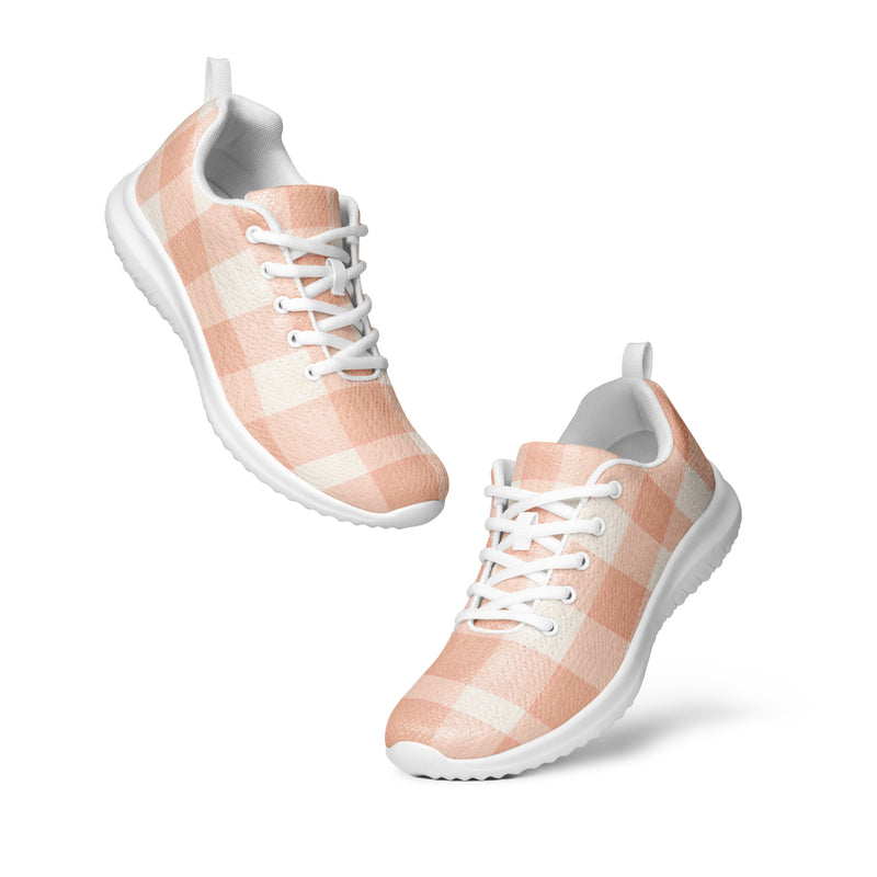 Peach Gingham Large Athletic #62 - Top Down View | HA!LO Canvas Sneakers