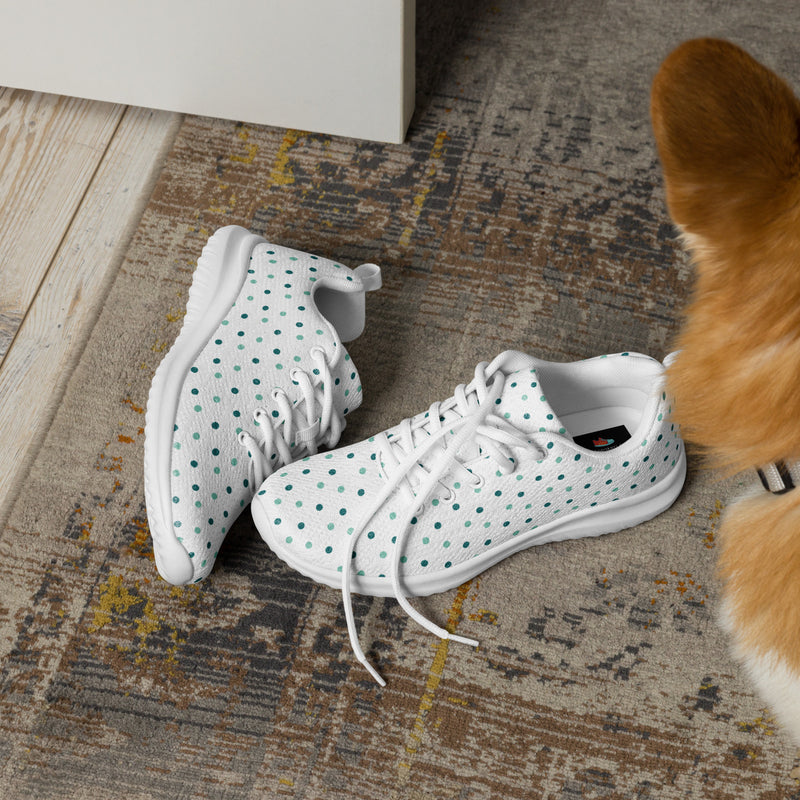 Teal Polka Large Athletic #75 - Opposite Side | HA!LO Canvas Sneakers