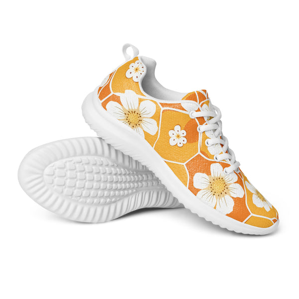HA!LO Orange Honeycomb Floral — Women's Canvas Athletic Sneaker
