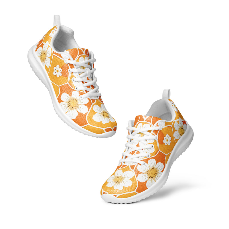 Orange Honeycomb Floral Athletic #95 - Top Down View | HA!LO Canvas Sneakers