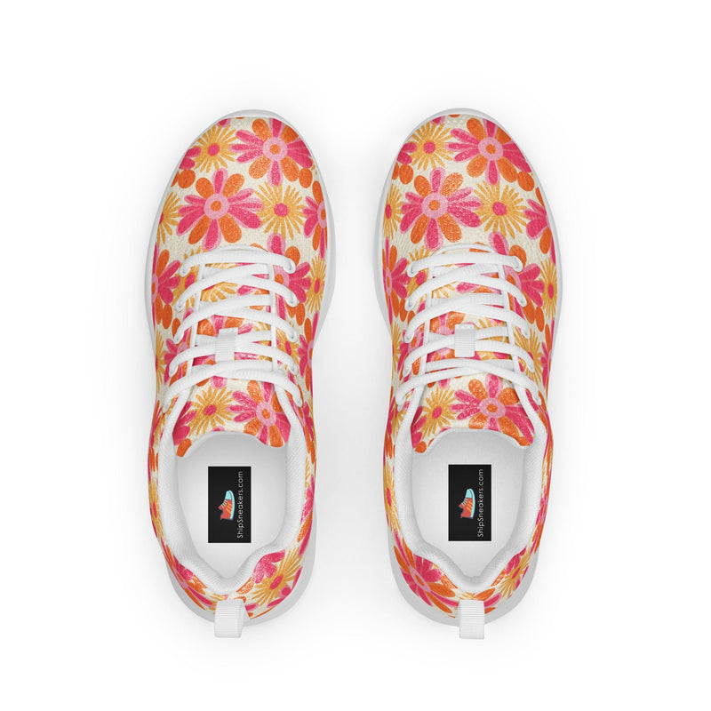 Pink Daisy Floral Athletic #124 - Back View | HA!LO Canvas Sneakers