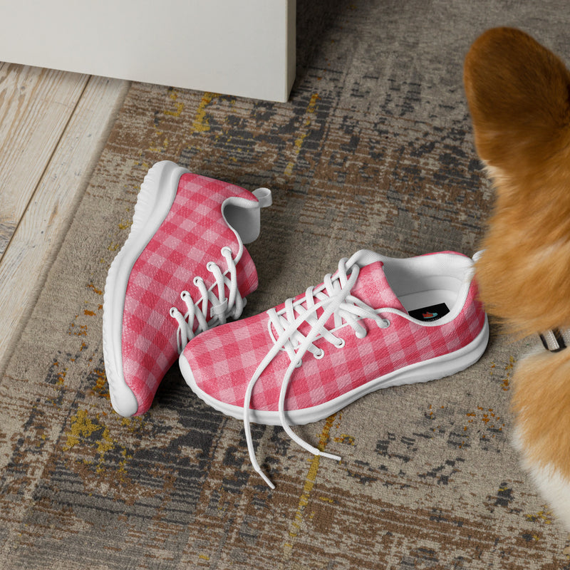 Pink Gingham Athletic #154 - Opposite Side | HA!LO Canvas Sneakers