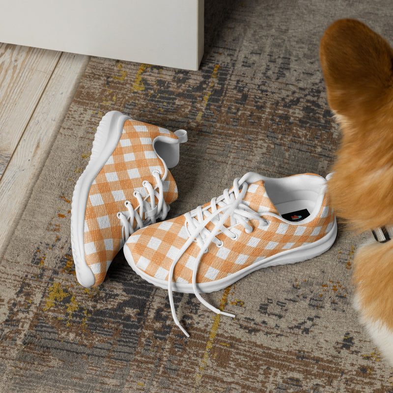 Peach Gingham Check Athletic #159 - Opposite Side | HA!LO Canvas Sneakers