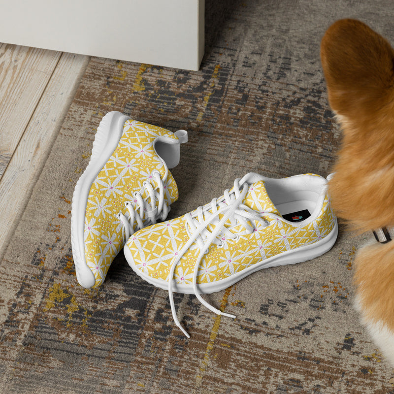 Yellow Flower Grid Athletic #228 - Opposite Side | HA!LO Canvas Sneakers