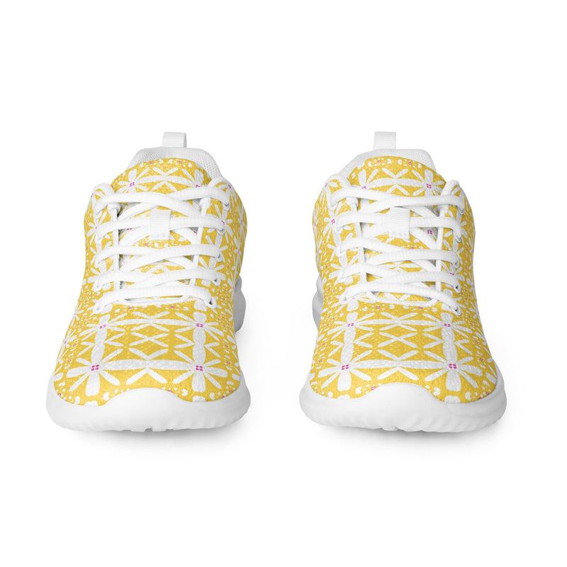 Yellow Flower Grid Athletic #228 - Front View | HA!LO Canvas Sneakers