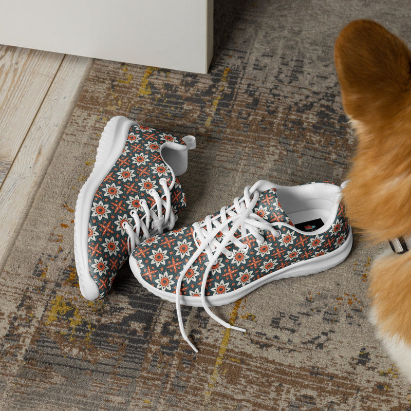 Brown Teal Floral Athletic #247 - Opposite Side | HA!LO Canvas Sneakers