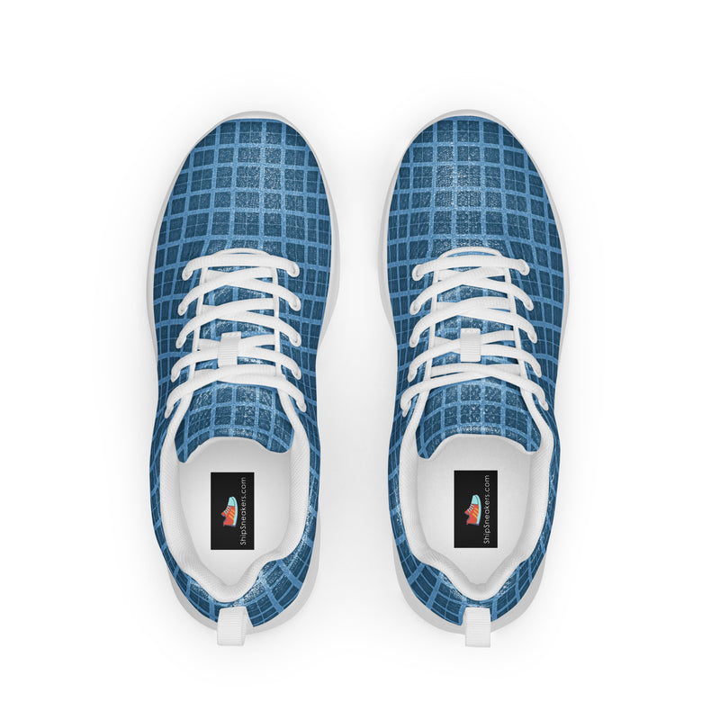 Blue Grid Tile Athletic #251 - Back View | HA!LO Canvas Sneakers