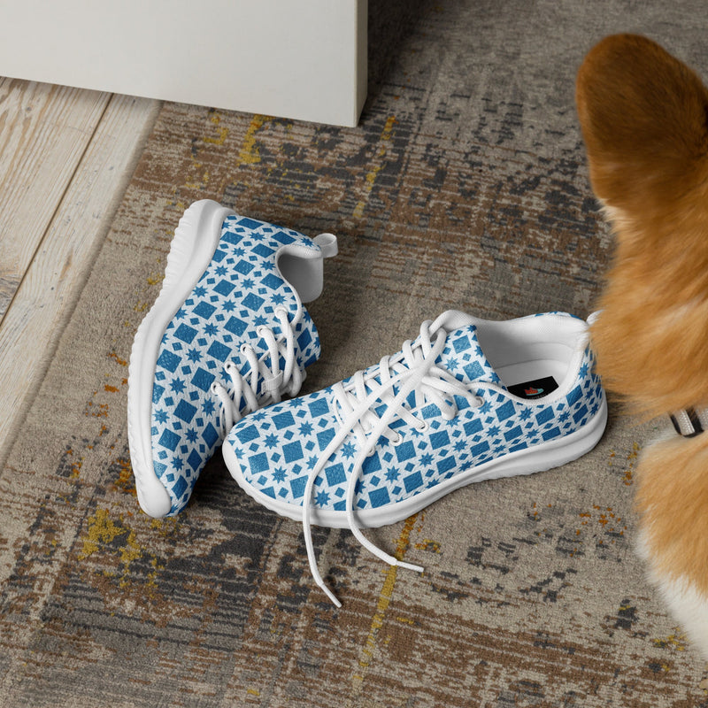 Blue Geometric Flower Athletic #254 - Opposite Side | HA!LO Canvas Sneakers