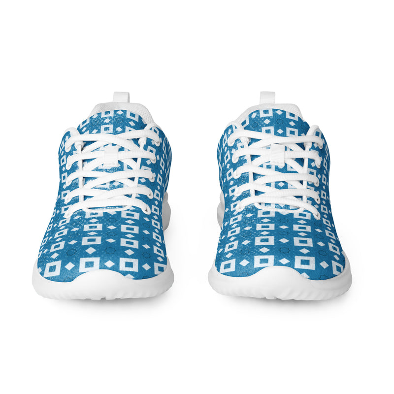Blue Flower Tile Athletic #257 - Front View | HA!LO Canvas Sneakers