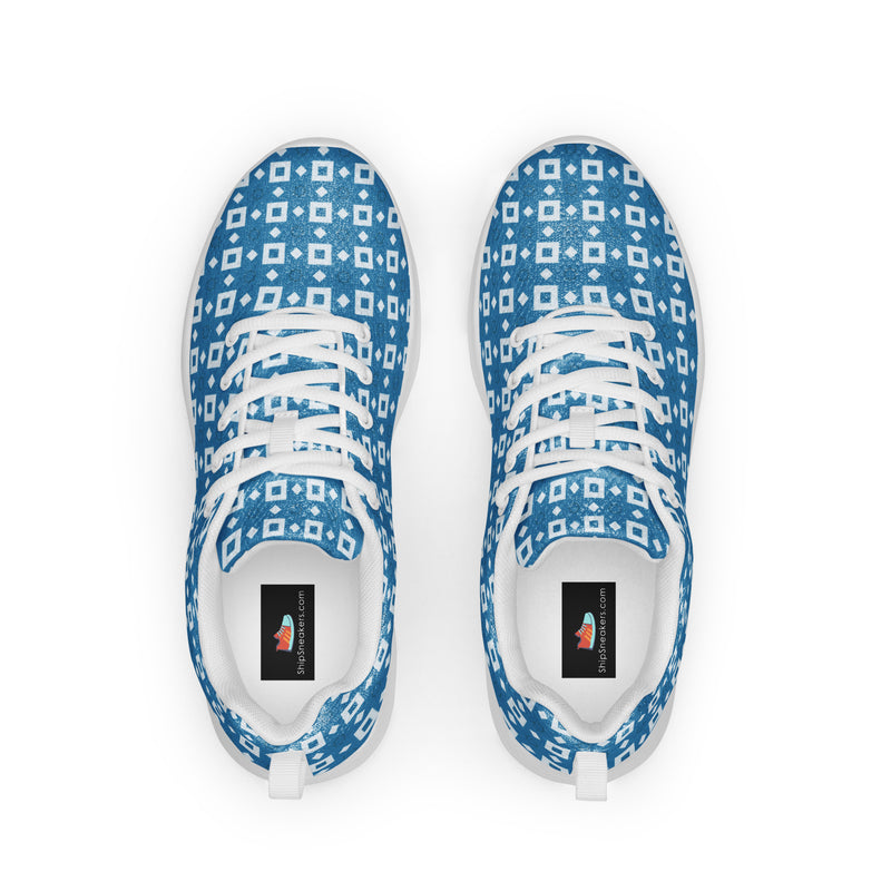 Blue Flower Tile Athletic #257 - Back View | HA!LO Canvas Sneakers