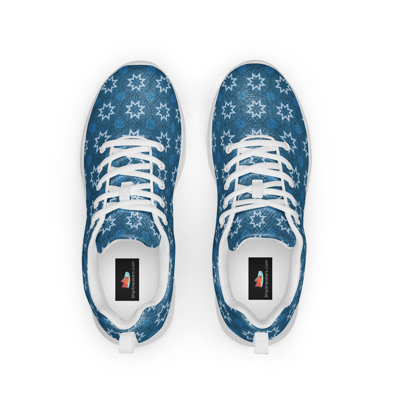 Blue Floral Dot Athletic #258 - Back View | HA!LO Canvas Sneakers