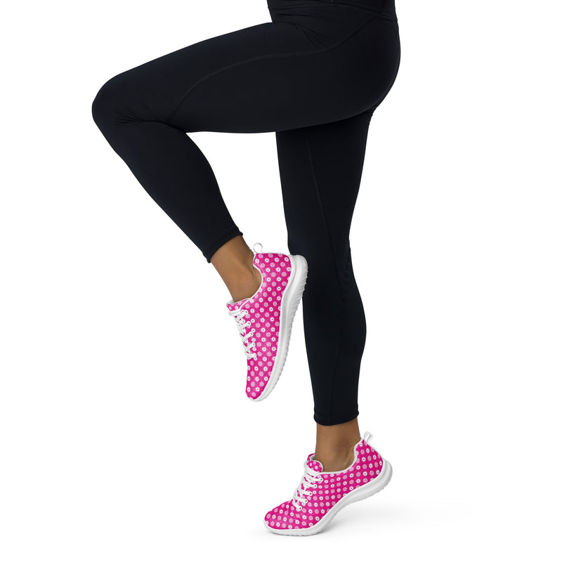 Hot Pink Polka Dot Athletic #271 - Front View | HA!LO Canvas Sneakers