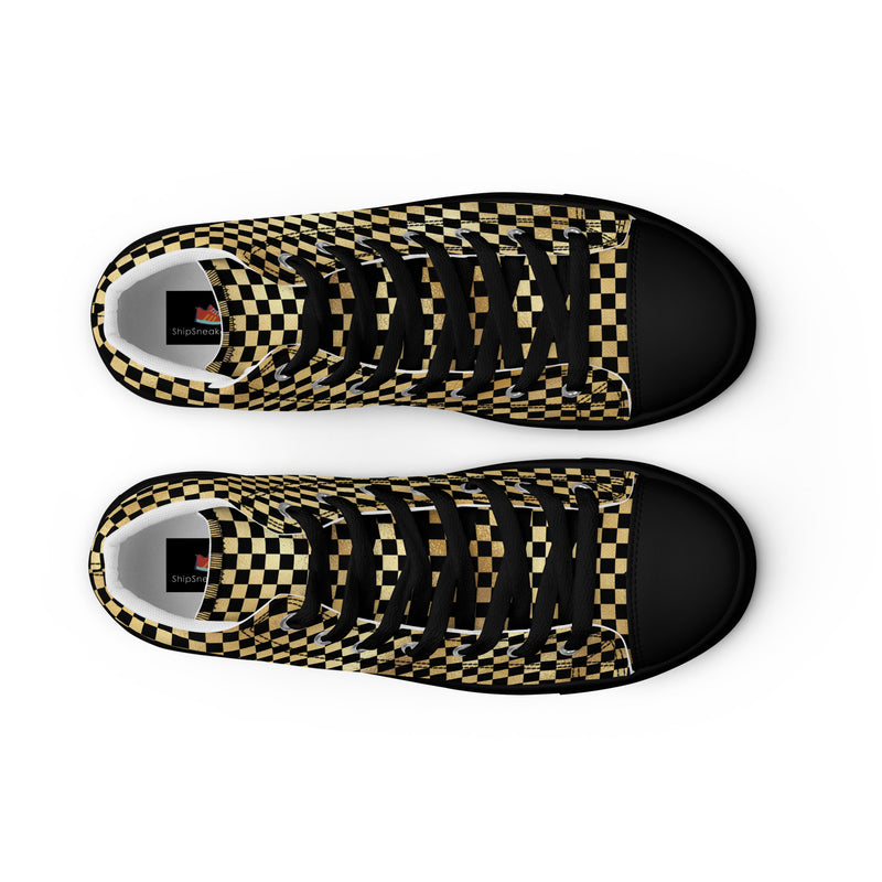 Gold Check High Top #328 - Close Up Detail | HA!LO Canvas Sneakers