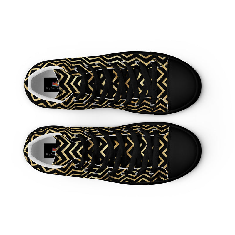 Gold Chevron High Top #329 - Angled View | HA!LO Canvas Sneakers