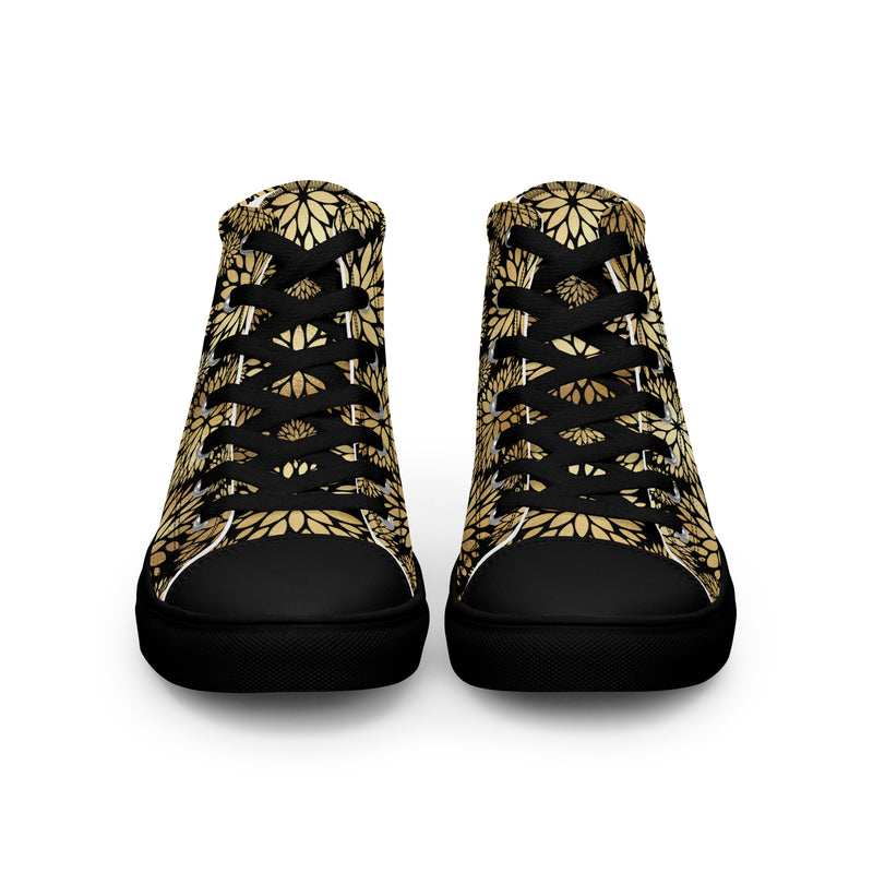 Gold Firework Burst High Top #330 - Angled View | HA!LO Canvas Sneakers