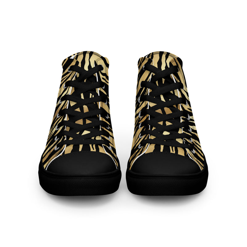 Gold Tiger Stripe High Top #331 - Back View | HA!LO Canvas Sneakers