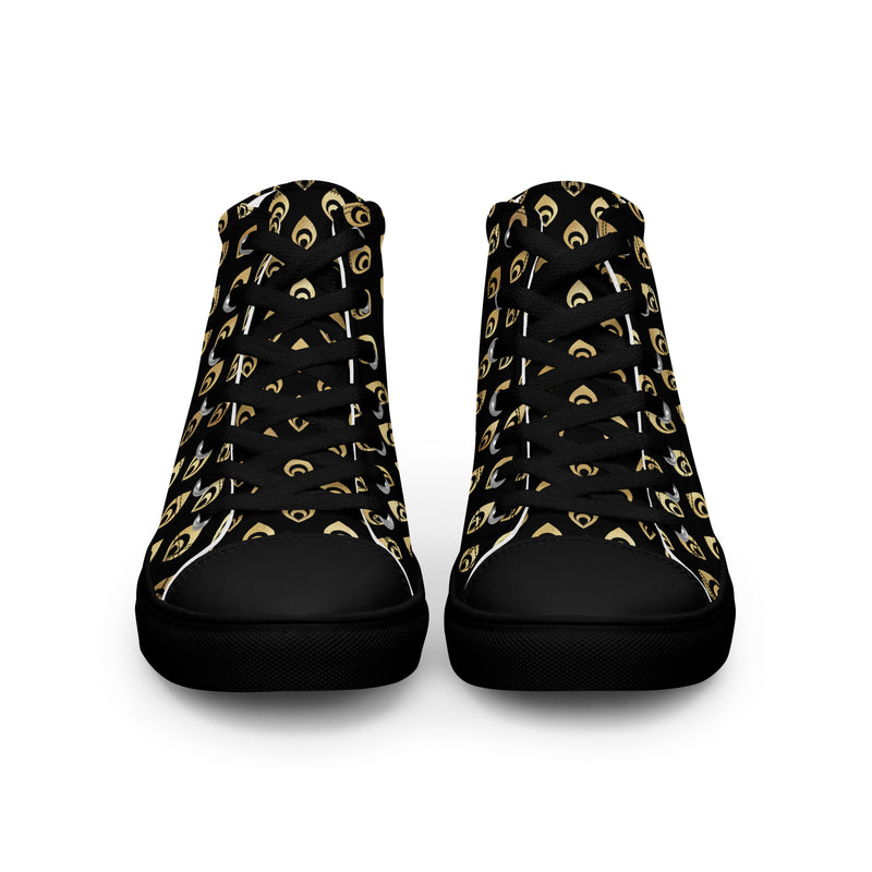 Gold Fleur De Lis High Top #333 - Back View | HA!LO Canvas Sneakers