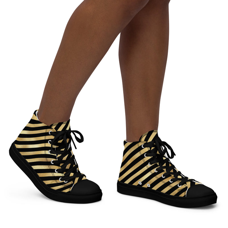 Gold Diagonal Stripe High Top #332 - Opposite Side | HA!LO Canvas Sneakers
