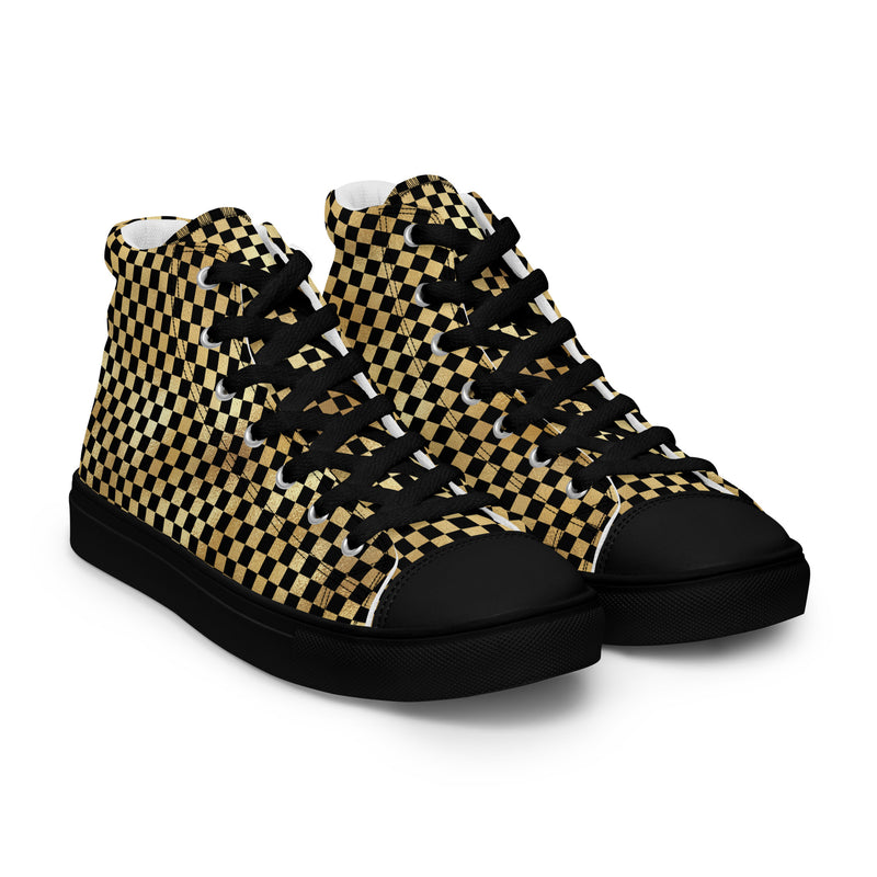 Gold Check High Top #328 - Front View | HA!LO Canvas Sneakers