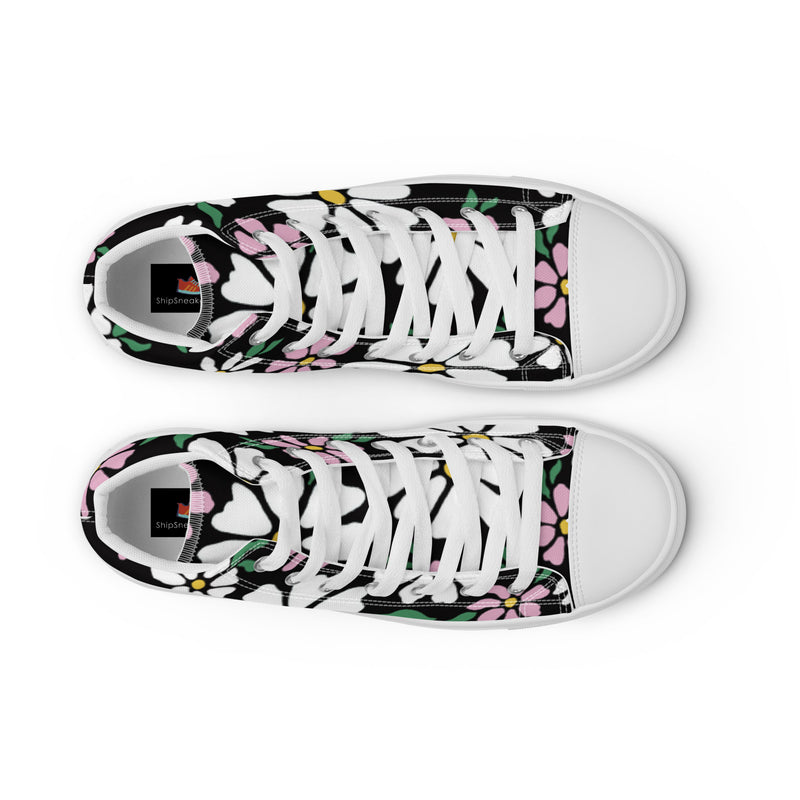 Black Daisy High Top #4 - Lifestyle Shot | HA!LO Canvas Sneakers