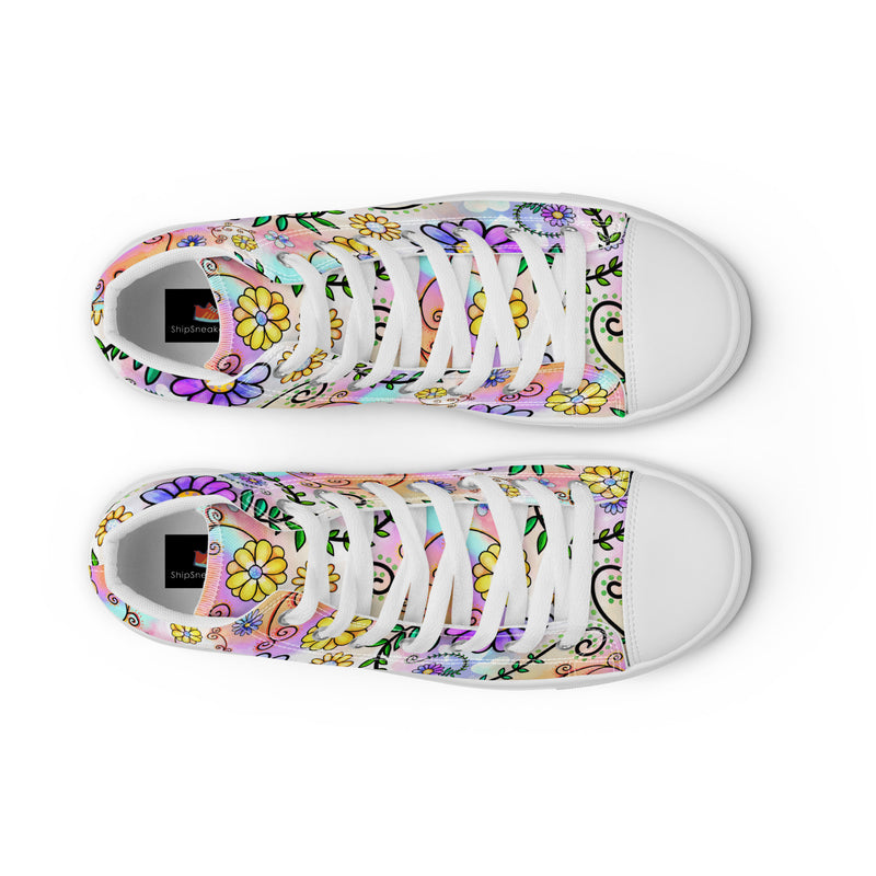 Purple Daisy Garden High Top #151 - Lifestyle Shot | HA!LO Canvas Sneakers