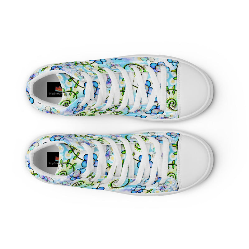 Blue Flower Doodle High Top #154 - Lifestyle Shot | HA!LO Canvas Sneakers