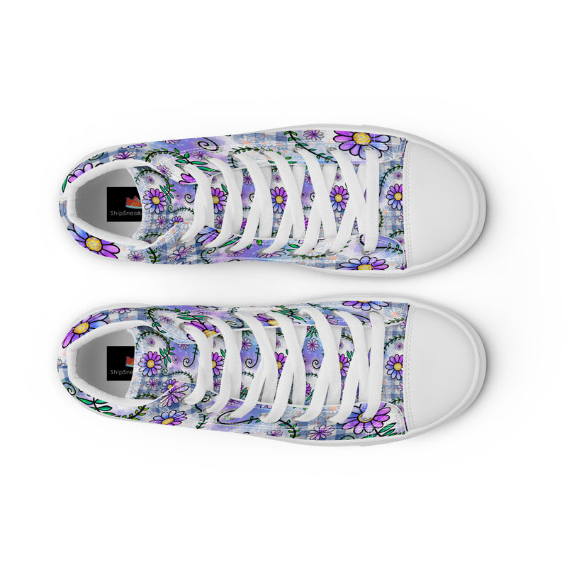 Purple Daisy Doodle High Top #156 - Lifestyle Shot | HA!LO Canvas Sneakers
