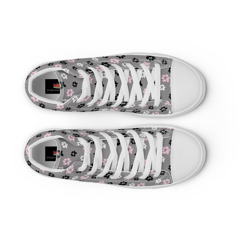 Gray Paw Print High Top #162 - Lifestyle Shot | HA!LO Canvas Sneakers