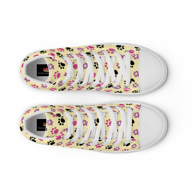 Yellow Paw Print High Top #164 - Lifestyle Shot | HA!LO Canvas Sneakers