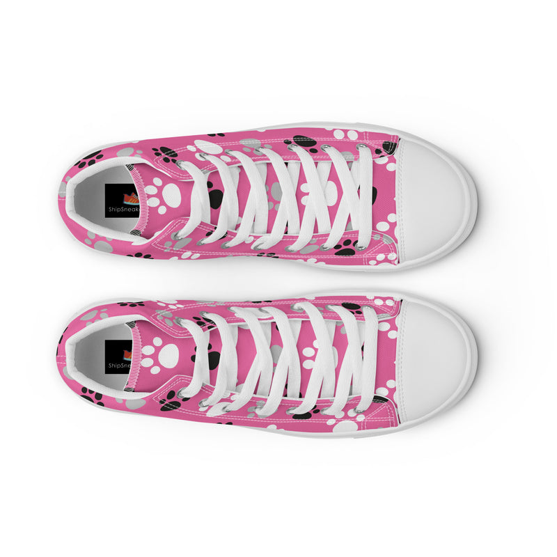 Pink Paw Print High Top #165 - Lifestyle Shot | HA!LO Canvas Sneakers