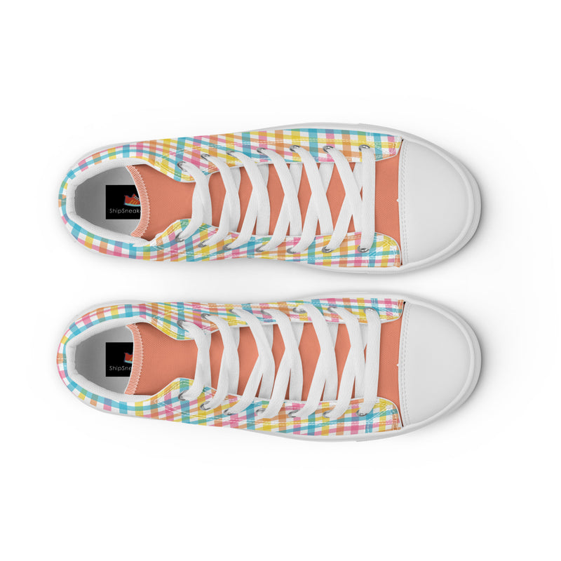 Rainbow Plaid High Top #227 - Lifestyle Shot | HA!LO Canvas Sneakers