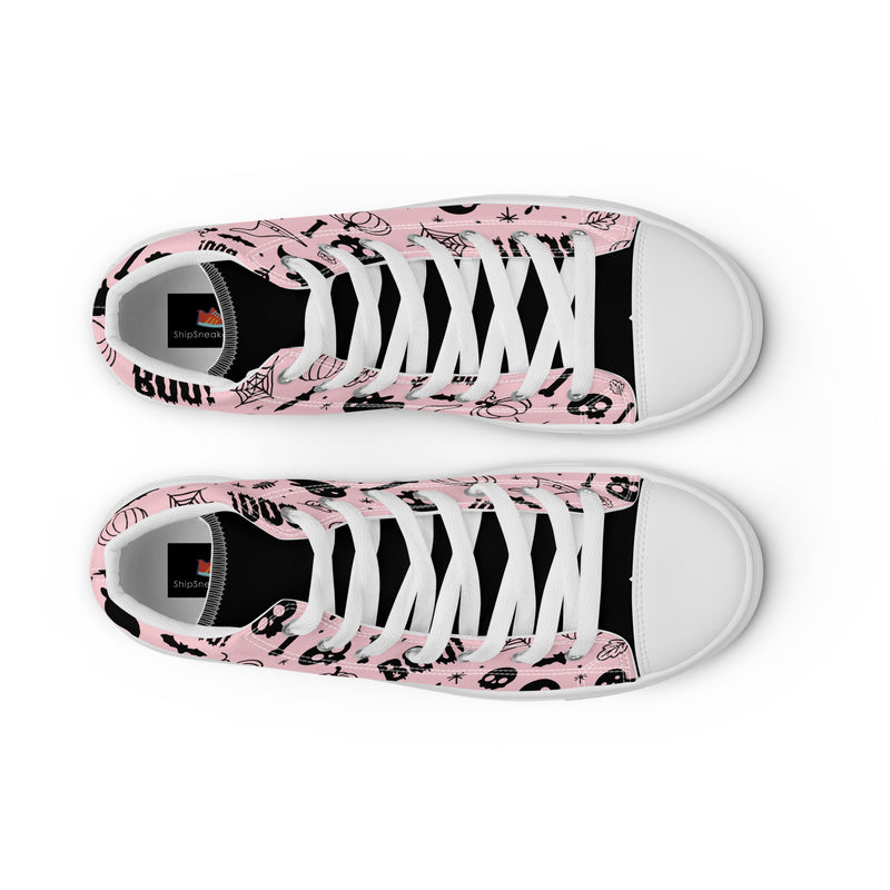 Pink Boo High Top #240 - Lifestyle Shot | HA!LO Canvas Sneakers