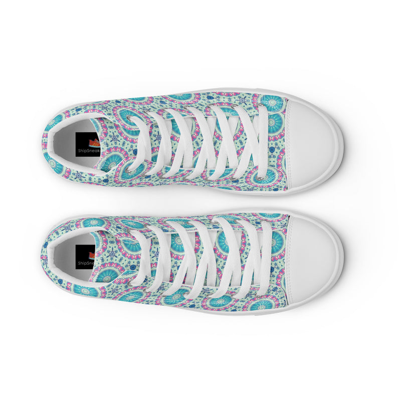 Teal Mandala High Top #253 - Lifestyle Shot | HA!LO Canvas Sneakers