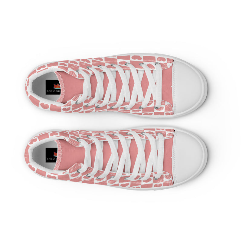 Pink Heart Grid High Top #305 - Lifestyle Shot | HA!LO Canvas Sneakers