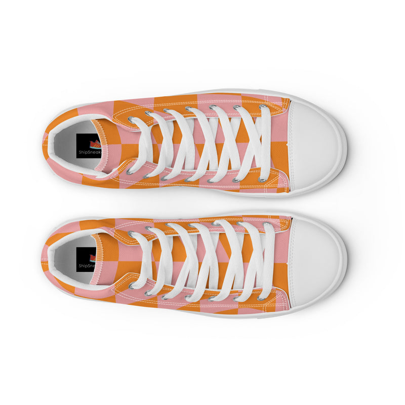 Peach Checker High Top #310 - Lifestyle Shot | HA!LO Canvas Sneakers