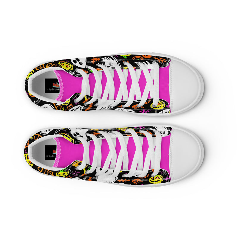 Halloween Ghost Party High Top #355 - Angled View | HA!LO Canvas Sneakers
