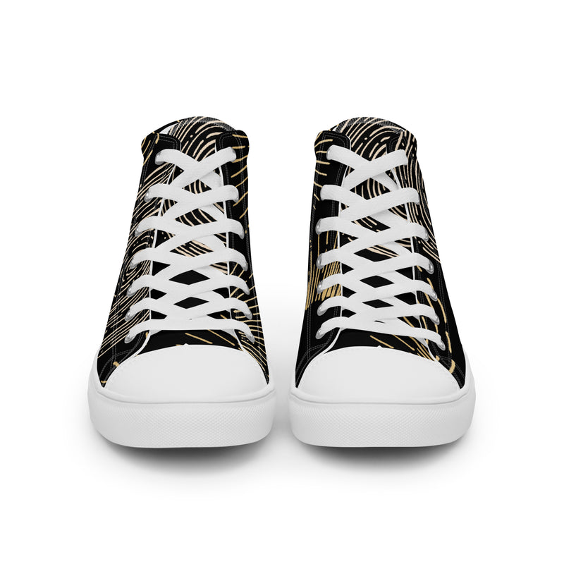 Black Gold Spiral High Top #62 - Close Up Detail | HA!LO Canvas Sneakers