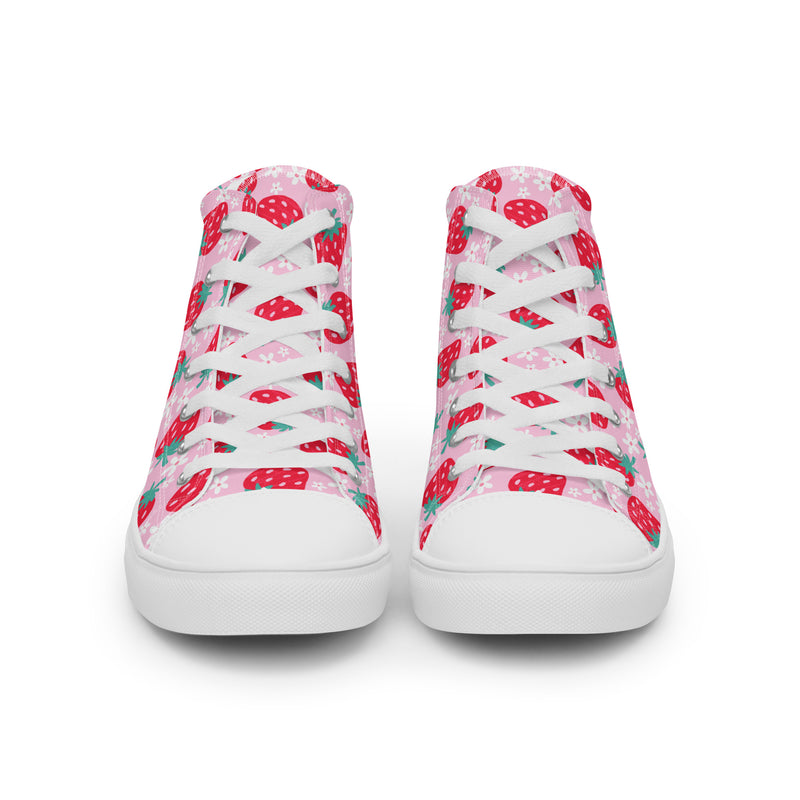 Red Strawberry High Top #120 - Close Up Detail | HA!LO Canvas Sneakers