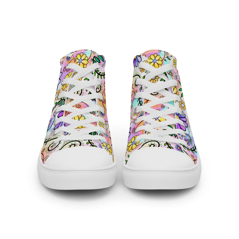 Purple Daisy Garden High Top #151 - Close Up Detail | HA!LO Canvas Sneakers
