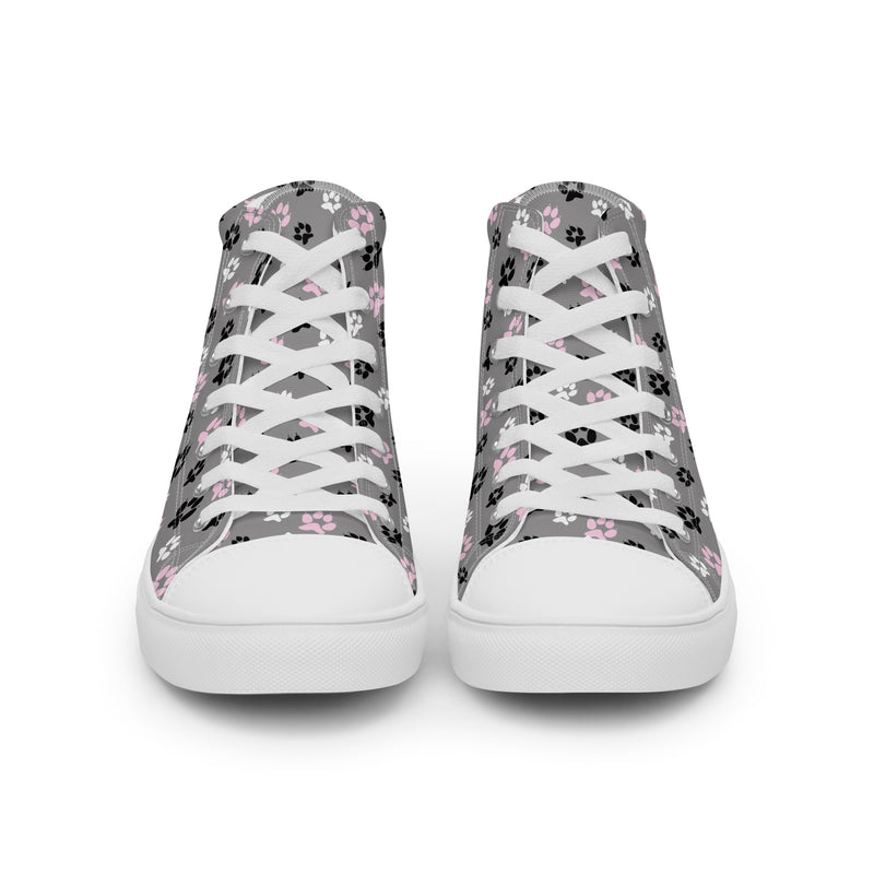 Gray Paw Print High Top #162 - Close Up Detail | HA!LO Canvas Sneakers
