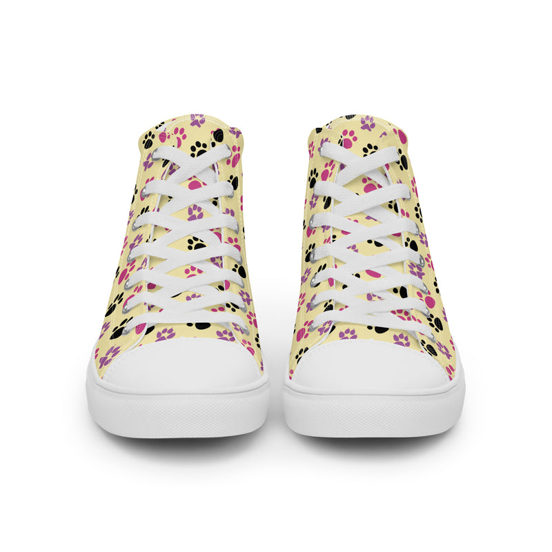Yellow Paw Print High Top #164 - Close Up Detail | HA!LO Canvas Sneakers